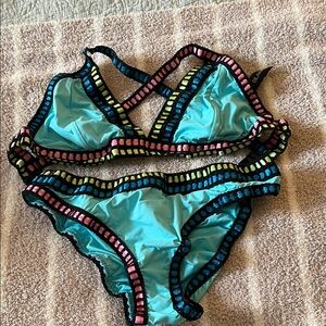 La Blanca Turquoise Bikini with Pink and Yellow Trim